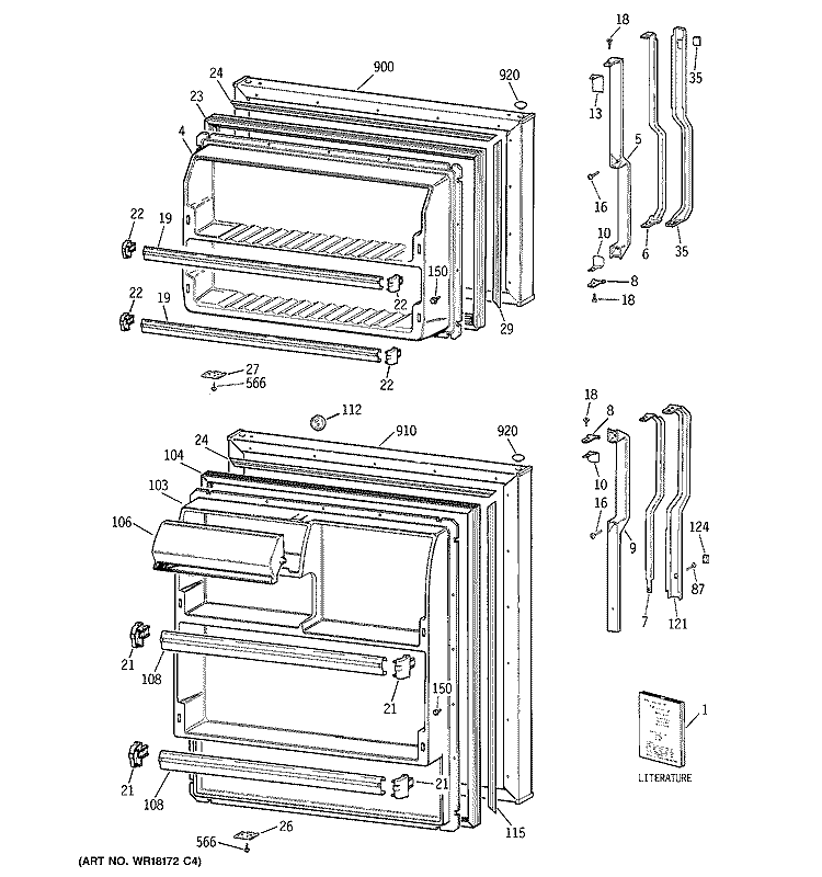 DOORS Diagram and Parts List for TBX16SSZFLWH  General Electric Refrigerator