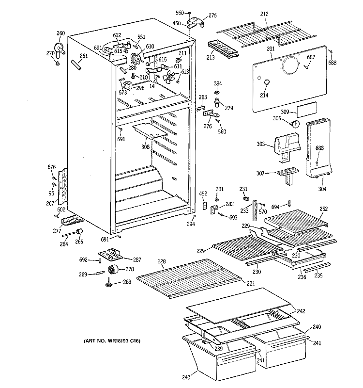 CABINET Diagram and Parts List for TBX14DAZFRAD  General Electric Refrigerator