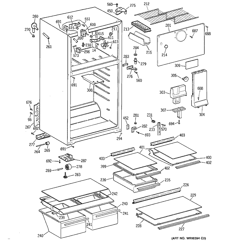 CABINET Diagram and Parts List for TBX16JAZFRAD  General Electric Refrigerator