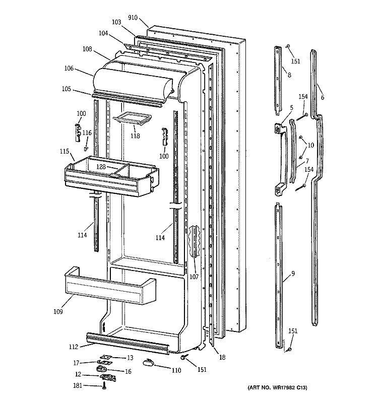 FRESH FOOD DOOR Diagram and Parts List for TFX22VRAAAA  General Electric Refrigerator