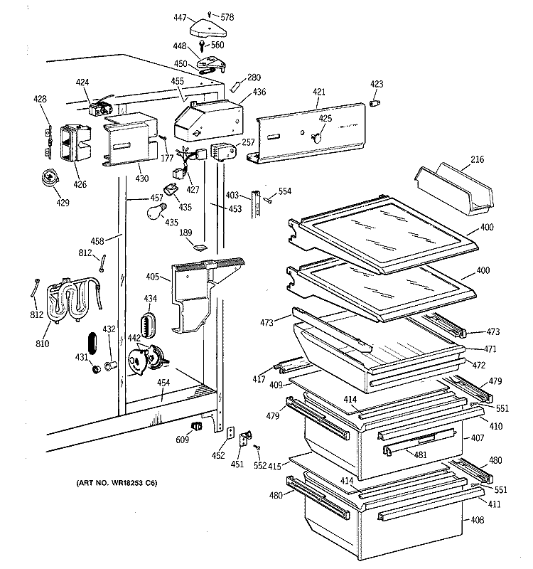 FRESH FOOD SECTION Diagram and Parts List for TFX22VRAAAA  General Electric Refrigerator