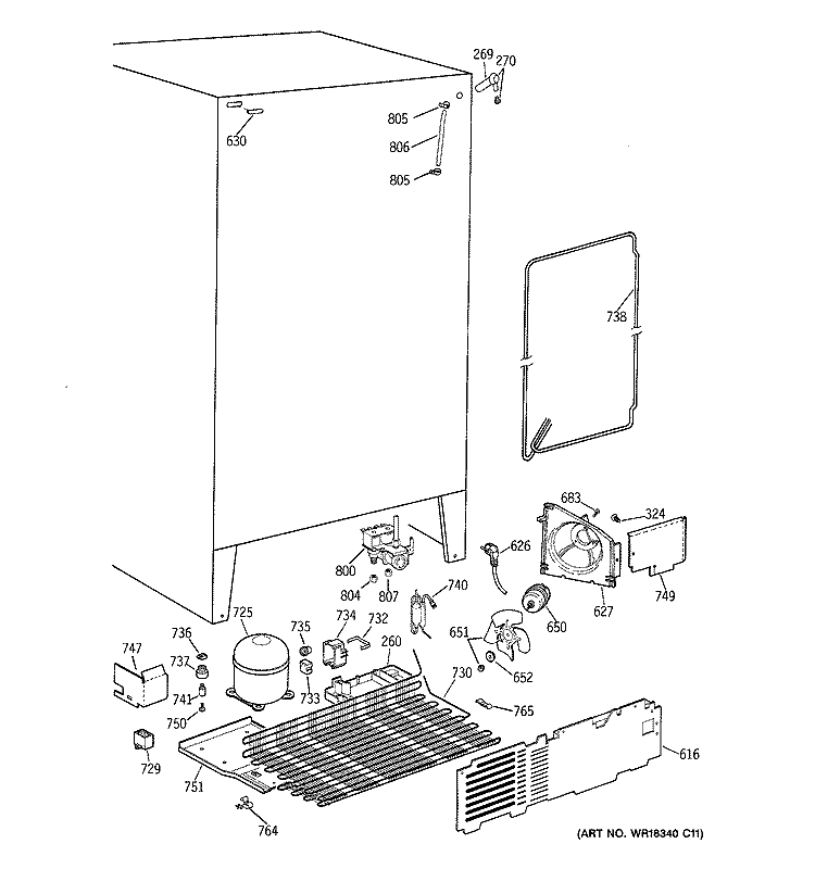 UNIT PARTS Diagram and Parts List for TFX22VRAAAA  General Electric Refrigerator