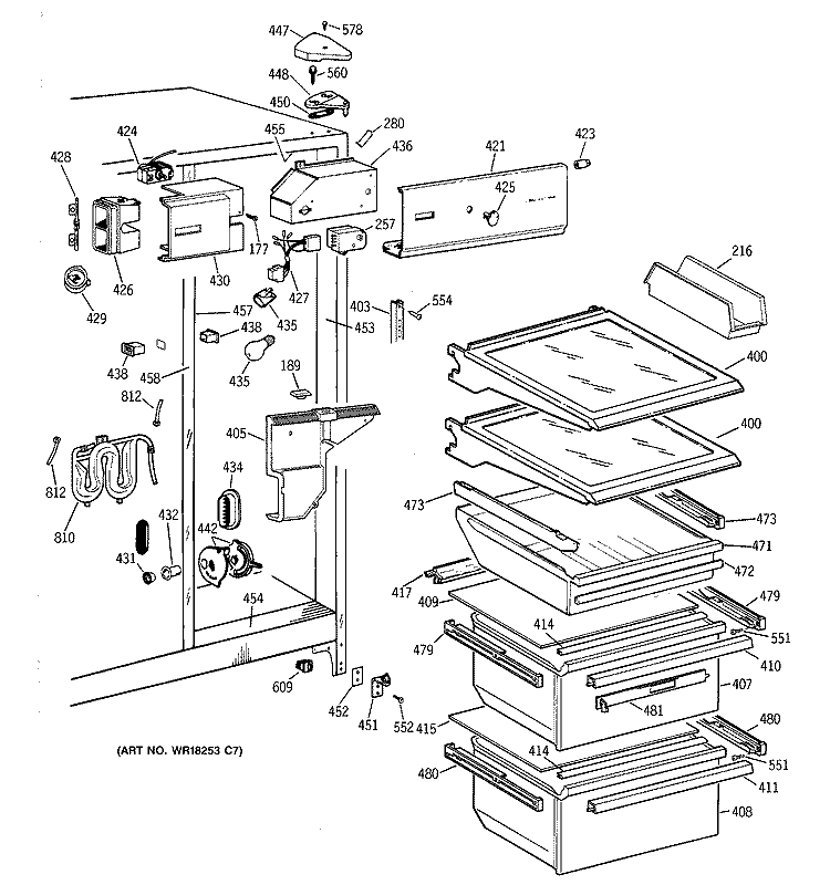 FRESH FOOD SECTION Diagram and Parts List for TFX25VRAAWW  General Electric Refrigerator