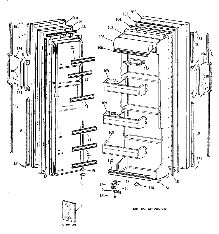 DOORS Diagram and Parts List for TFK20JAAAAA  General Electric Refrigerator