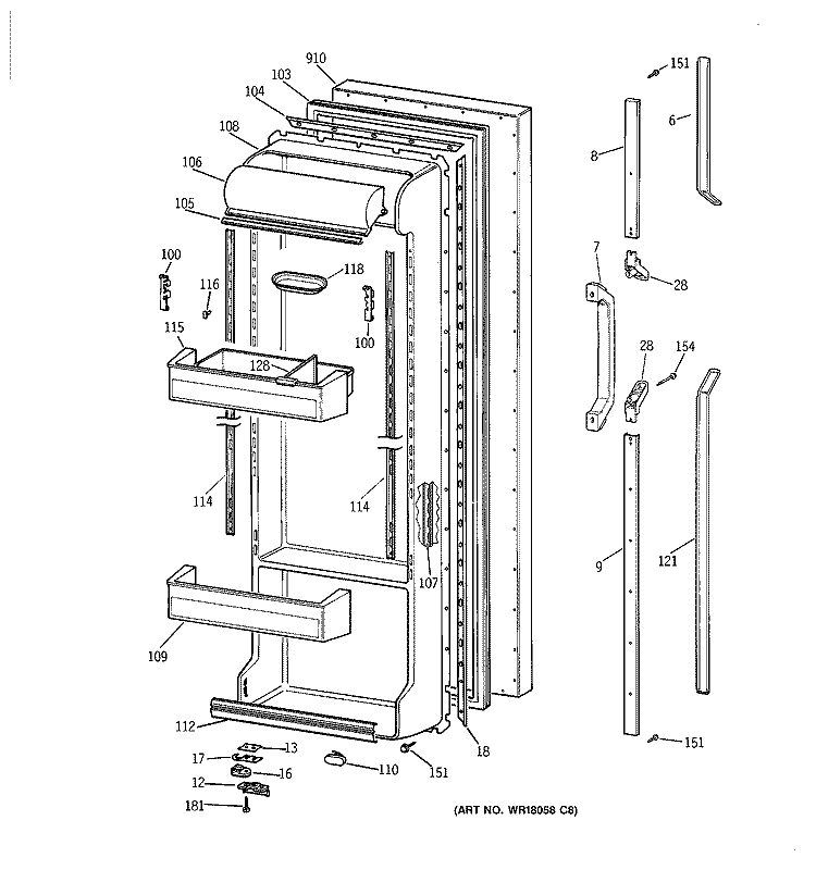 FRESH FOOD DOOR Diagram and Parts List for TFK22PRAAAA  General Electric Refrigerator