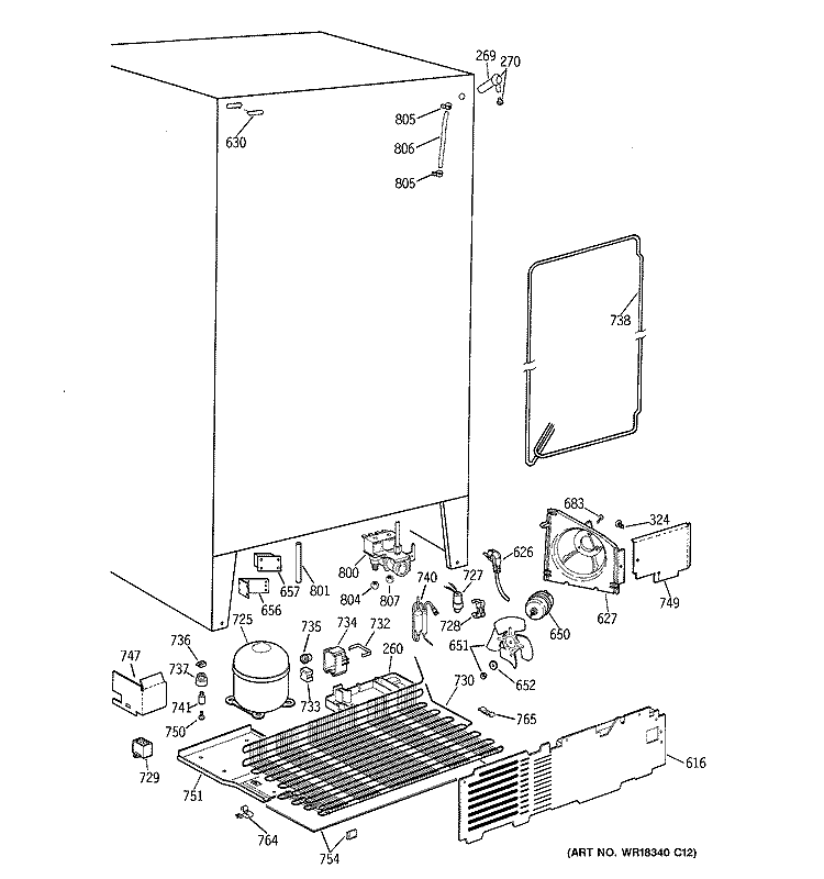 UNIT PARTS Diagram and Parts List for TFK22PRAAAA  General Electric Refrigerator