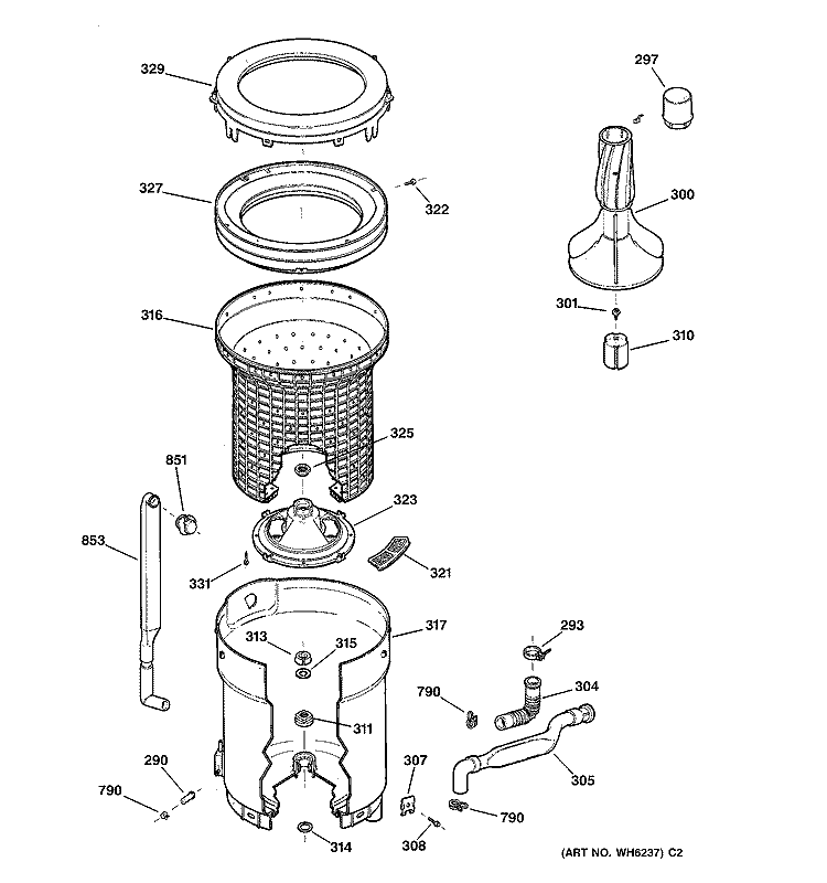 TUB, BASKET & AGITATOR Diagram and Parts List for VBSR1070T5WB  Hotpoint Washer
