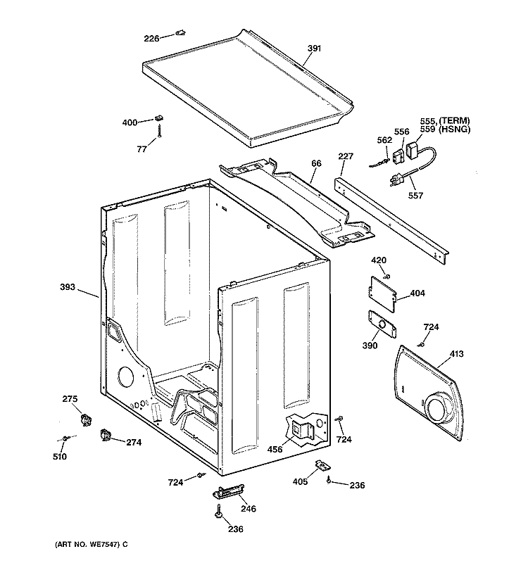 CABINET Diagram and Parts List for NVLR333GT0AB  Hotpoint Dryer
