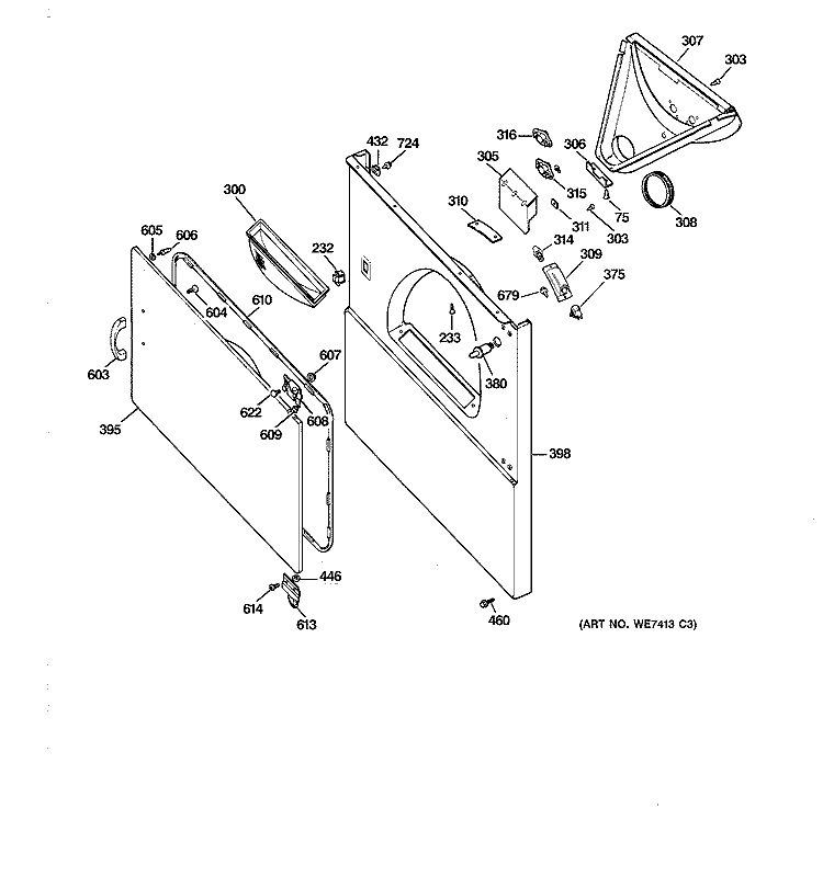CABINET FRONT Diagram and Parts List for DLB2650RALWW  Hotpoint Dryer