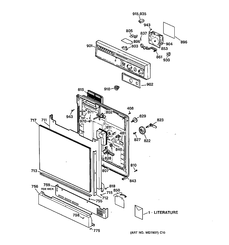 ESCUTCHEON & DOOR ASSEMBLY Diagram and Parts List for HDA101Y-66WH  Hotpoint Dishwasher