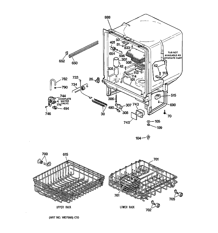 BODY PARTS Diagram and Parts List for HDA101Y-66WH  Hotpoint Dishwasher