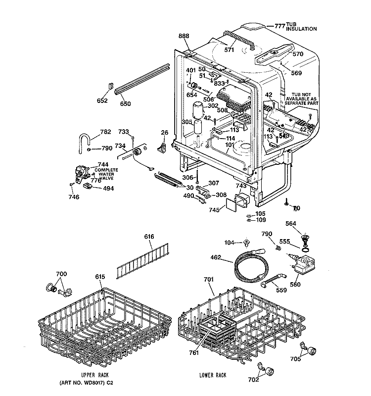 BODY PARTS Diagram and Parts List for HDA930Y-70WW  Hotpoint Dishwasher