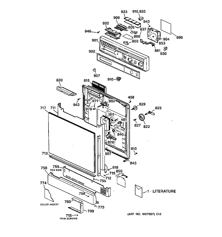 ESCUTCHEON & DOOR ASSEMBLY Diagram and Parts List for HDA300Y-71BA  Hotpoint Dishwasher