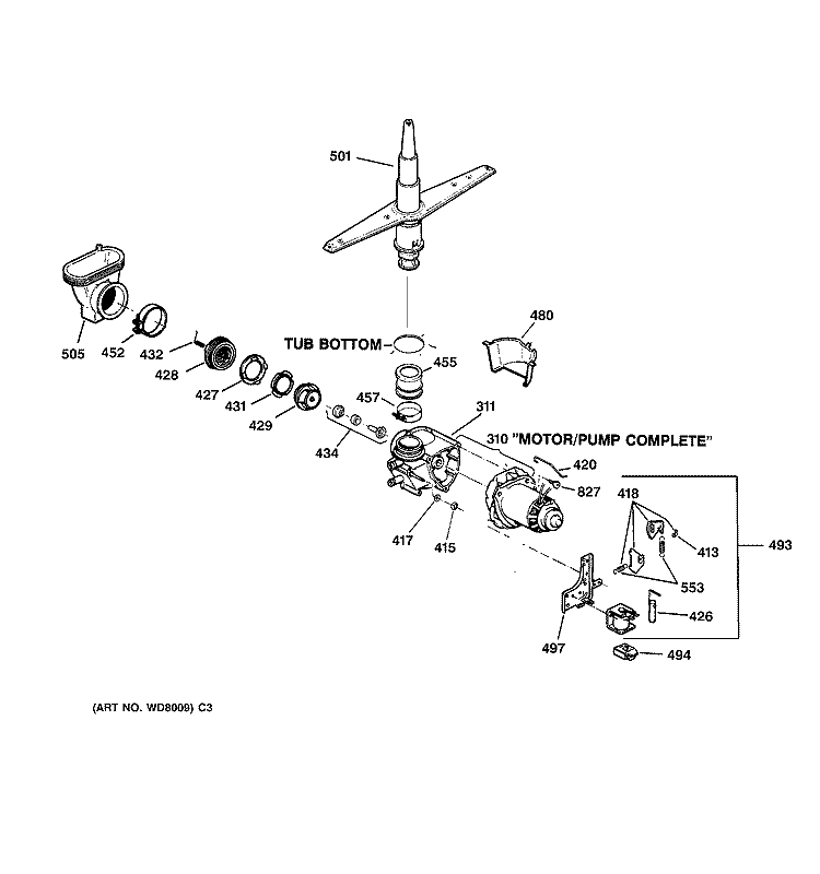 MOTOR - PUMP MECHANISM Diagram and Parts List for HDA930Y-72WW  Hotpoint Dishwasher