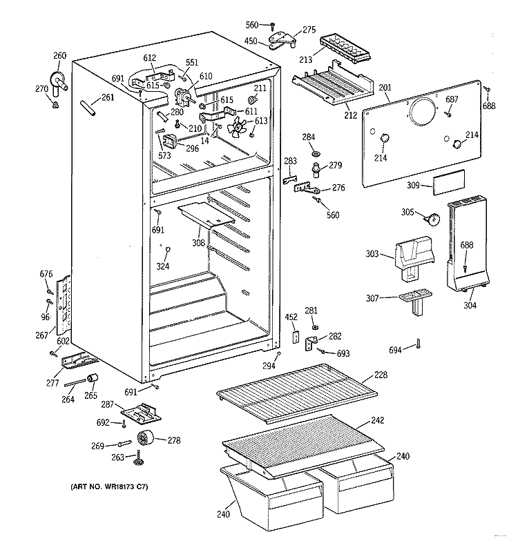 CABINET Diagram and Parts List for CTT14CYXPRWH  Hotpoint Refrigerator