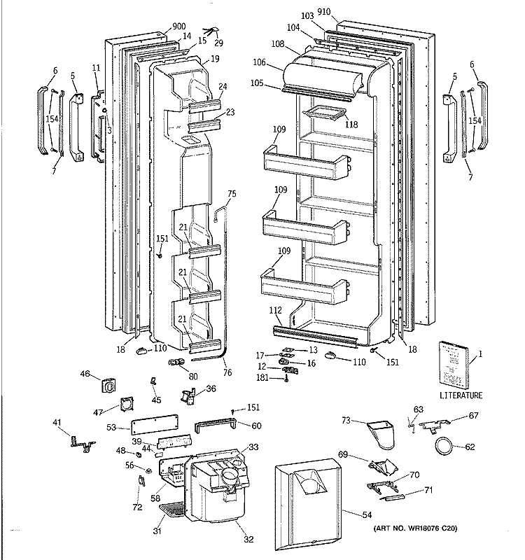 DOORS Diagram and Parts List for CSX20KWXDWH  Hotpoint Refrigerator