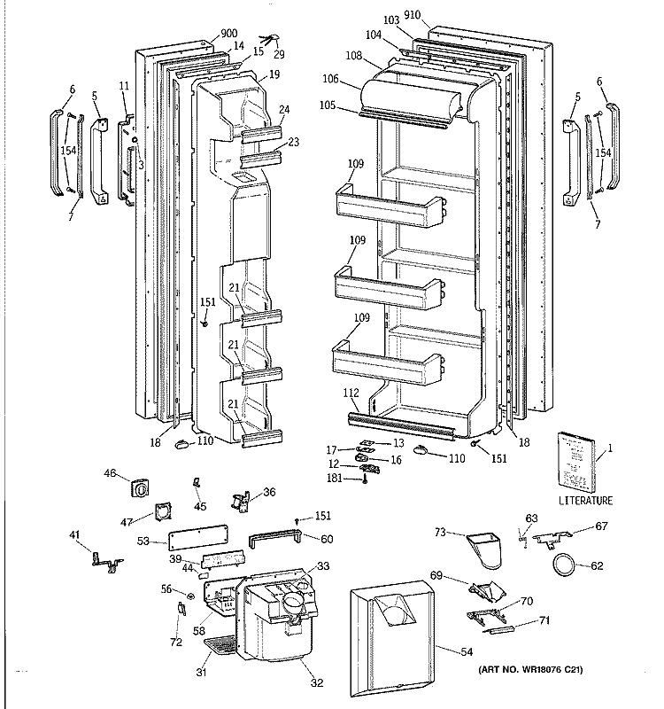 DOORS Diagram and Parts List for CSX22BCXDWH  Hotpoint Refrigerator