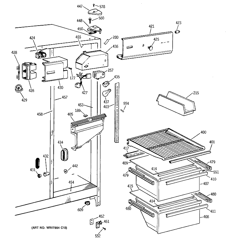 FRESH FOOD SECTION Diagram and Parts List for CSX22BCXDWH  Hotpoint Refrigerator