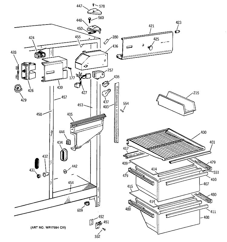 FRESH FOOD SECTION Diagram and Parts List for CSX20BIYDWH  Hotpoint Refrigerator