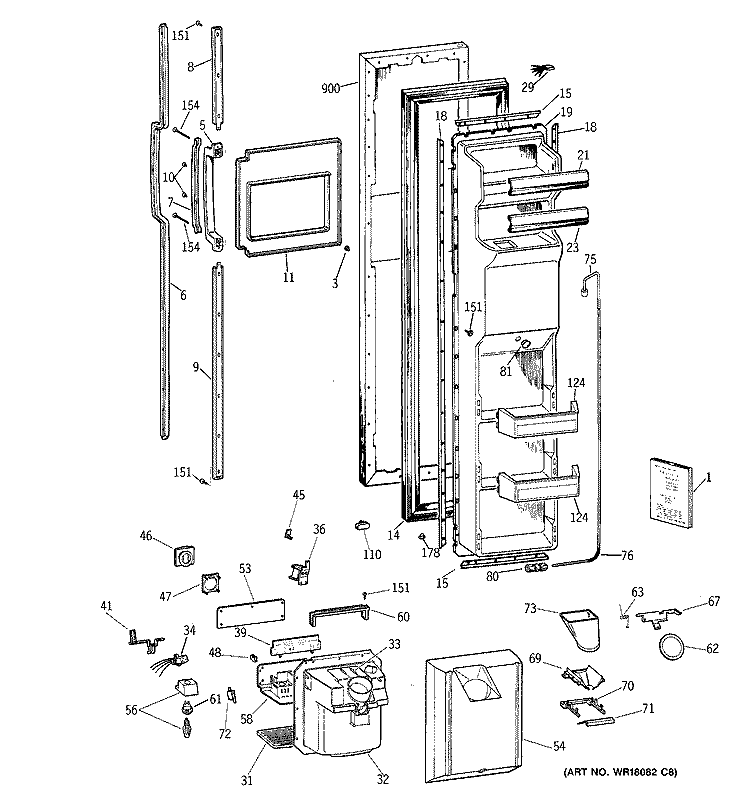 FREEZER DOOR Diagram and Parts List for CSX27DRXDAA  Hotpoint Refrigerator