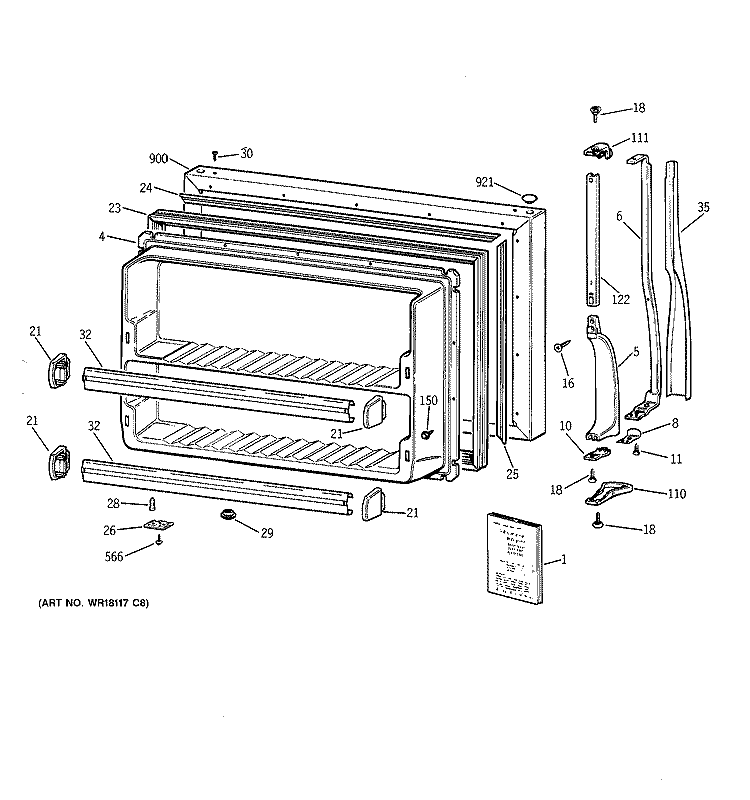 FREEZER DOOR Diagram and Parts List for CTT21GAXGRAA  Hotpoint Refrigerator