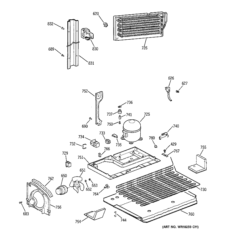 UNIT PARTS Diagram and Parts List for CTT21GAXGRAA  Hotpoint Refrigerator