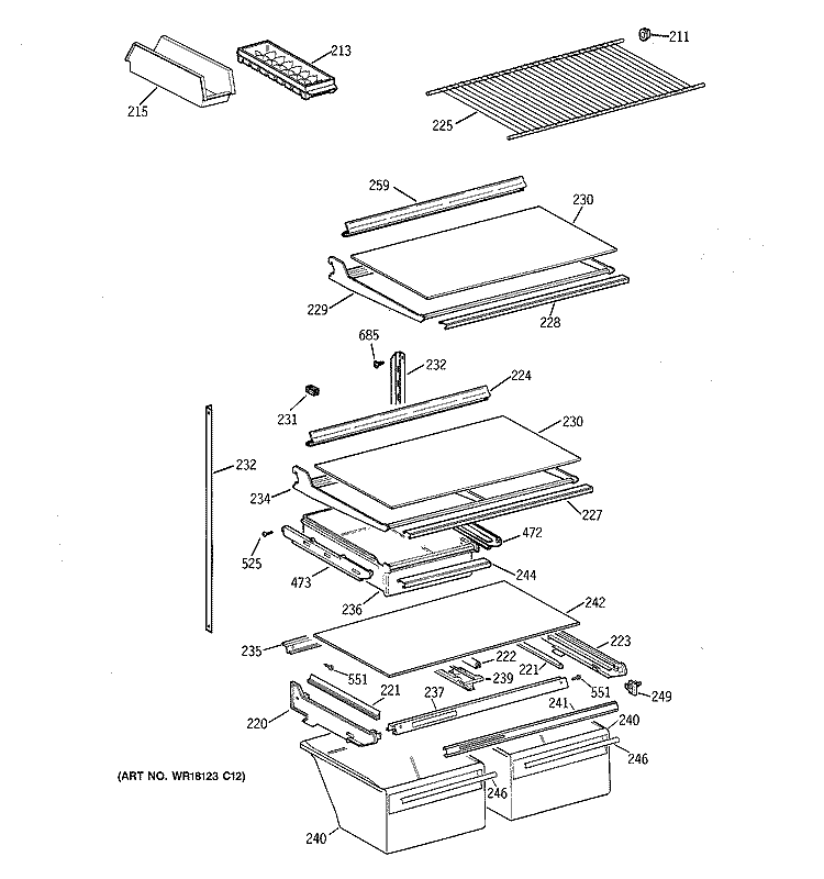 SHELF PARTS Diagram and Parts List for CTG21GAXHRWW  Hotpoint Refrigerator