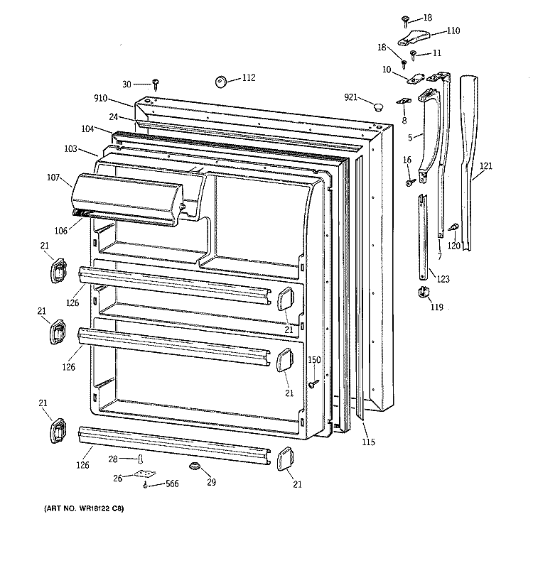 FRESH FOOD DOOR Diagram and Parts List for CTG24GAXGRWW  Hotpoint Refrigerator