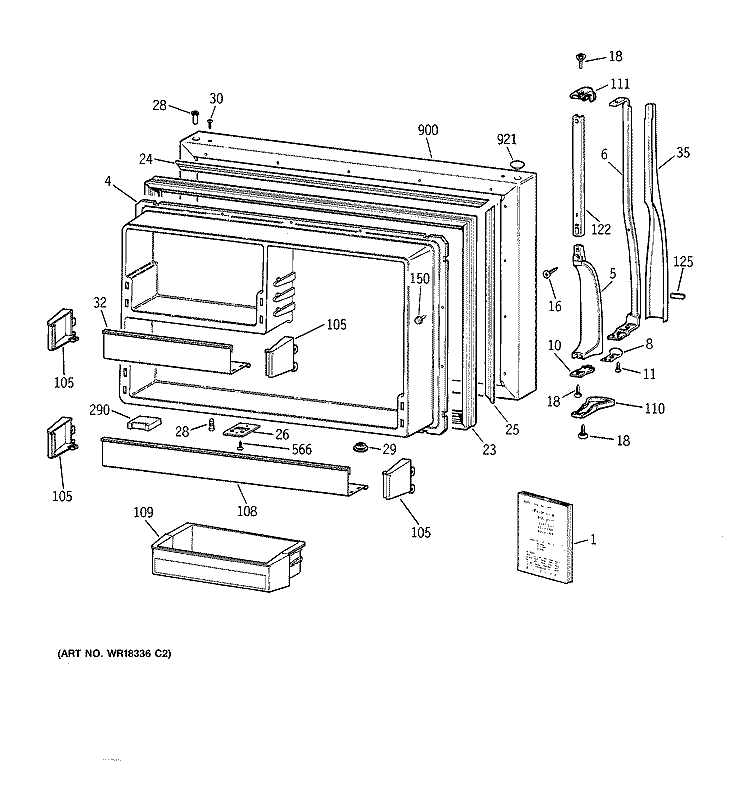 FREEZER DOOR Diagram and Parts List for CTG25GAXGRWW  Hotpoint Refrigerator