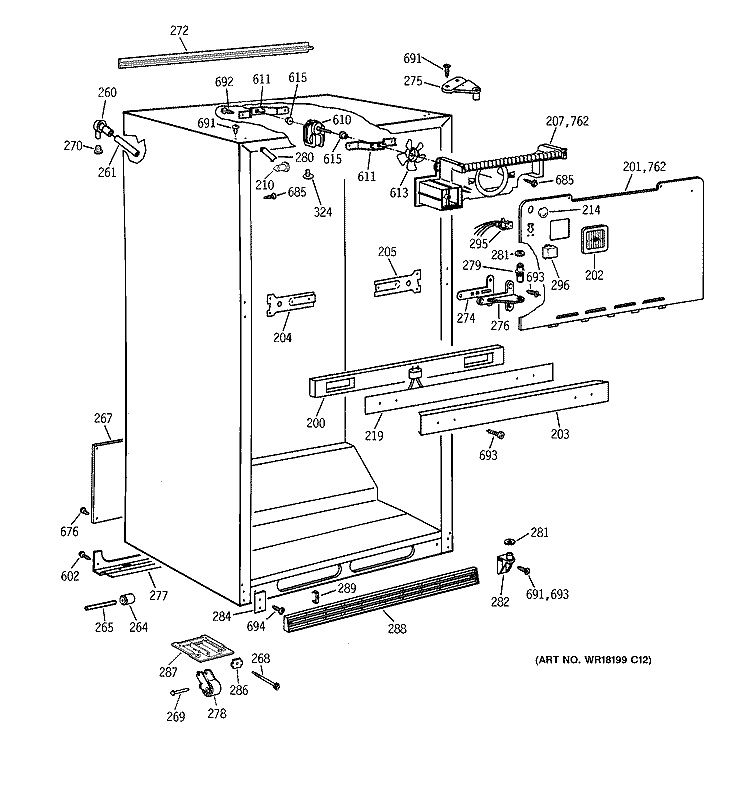 CABINET PARTS Diagram and Parts List for CTG25GAXGRWW  Hotpoint Refrigerator