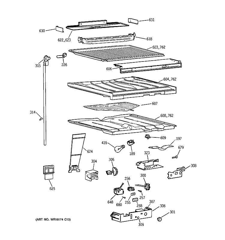 COMPARTMENT SEPARATOR PARTS Diagram and Parts List for CTG25GAXGRWW  Hotpoint Refrigerator