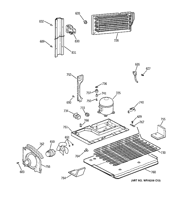 UNIT PARTS Diagram and Parts List for CTG25GAXGRWW  Hotpoint Refrigerator