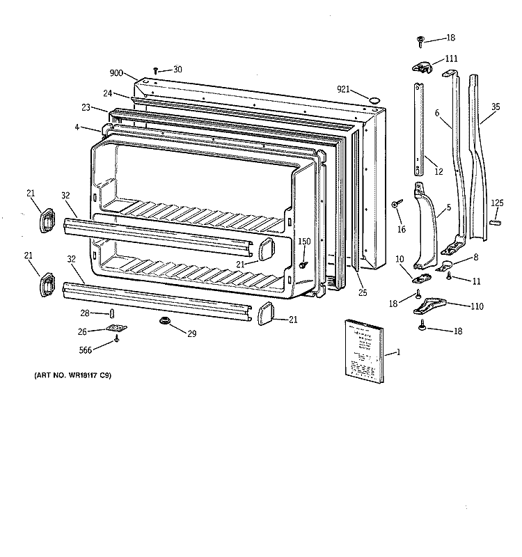 FREEZER DOOR Diagram and Parts List for CTK18GAXMRAA  Hotpoint Refrigerator
