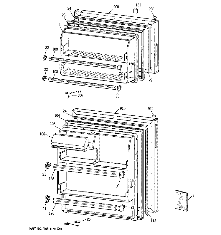 DOORS Diagram and Parts List for CTX14CYXLRWH  Hotpoint Refrigerator