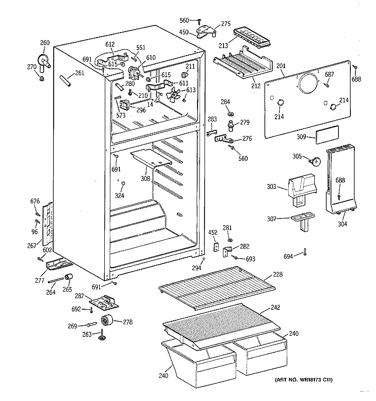 CABINET Diagram and Parts List for CTX14CYXLRWH  Hotpoint Refrigerator