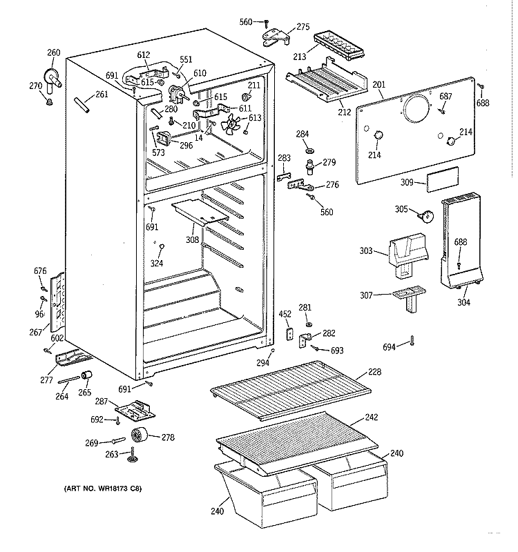 CABINET Diagram and Parts List for CTX16CYYDRWH  Hotpoint Refrigerator