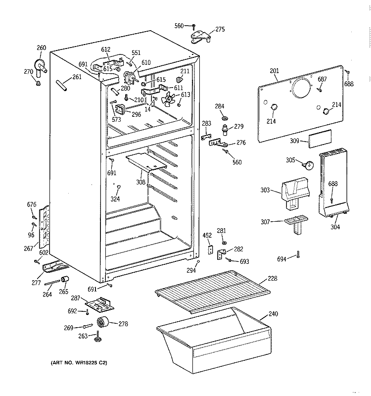 CABINET Diagram and Parts List for CTX18LYYDRWH  Hotpoint Refrigerator