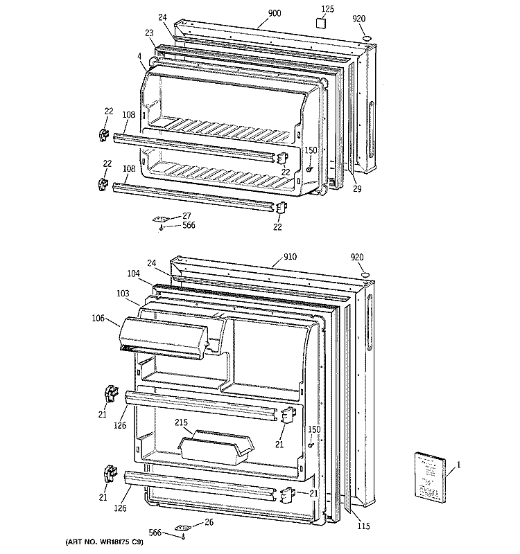 DOORS Diagram and Parts List for CTX16BYXLRWH  Hotpoint Refrigerator