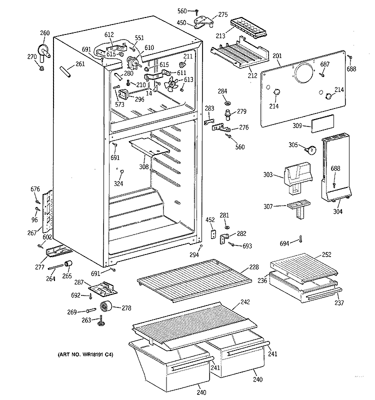 CABINET Diagram and Parts List for CTX16BYXLRWH  Hotpoint Refrigerator