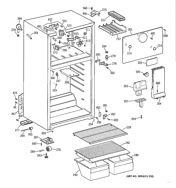 CABINET Diagram and Parts List for CTX14CYZBRWH  Hotpoint Refrigerator