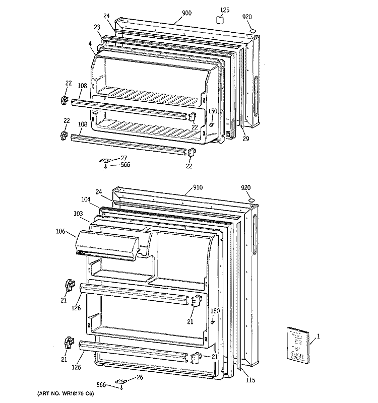 DOORS Diagram and Parts List for CTX16CYZDRWH  Hotpoint Refrigerator