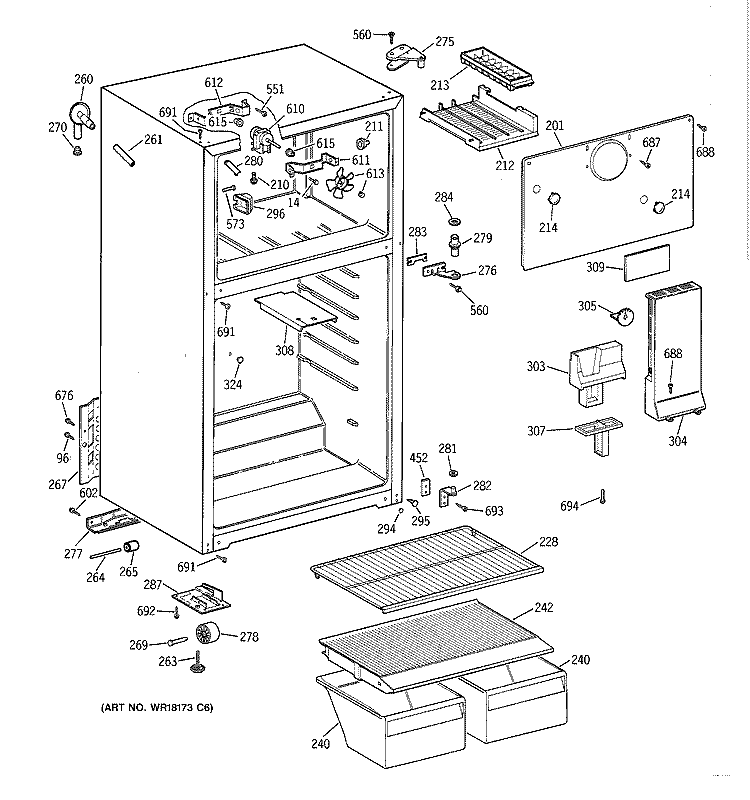 CABINET Diagram and Parts List for CTX16CYZDRWH  Hotpoint Refrigerator