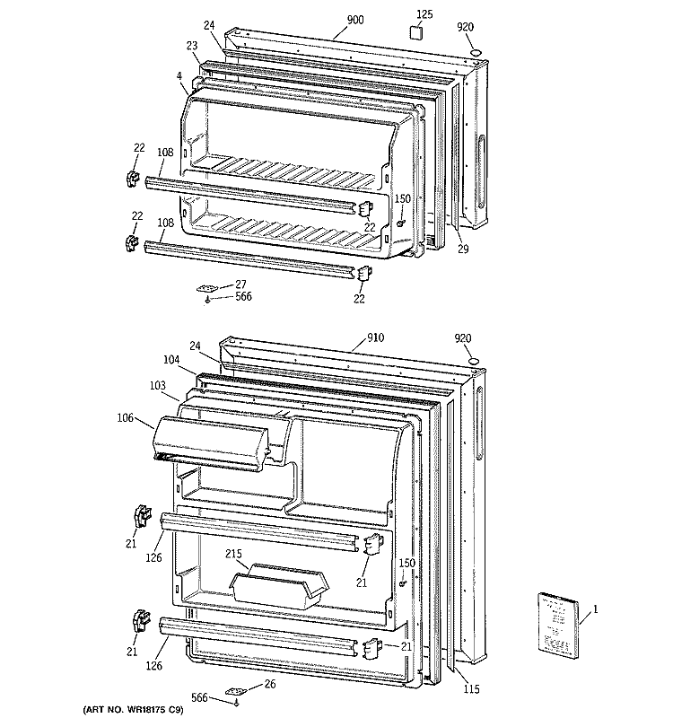 DOORS Diagram and Parts List for CTX16BYZBLAD  Hotpoint Refrigerator