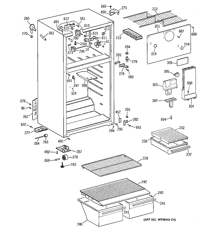 CABINET Diagram and Parts List for CTX16EYZBRAD  Hotpoint Refrigerator