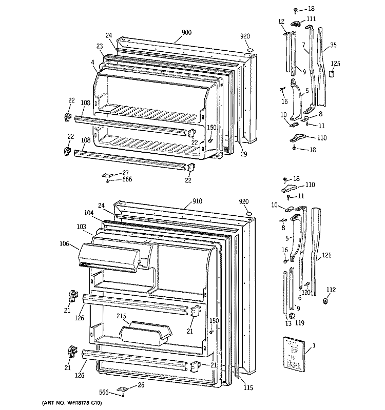 DOORS Diagram and Parts List for CTX16BAZBRWH  Hotpoint Refrigerator