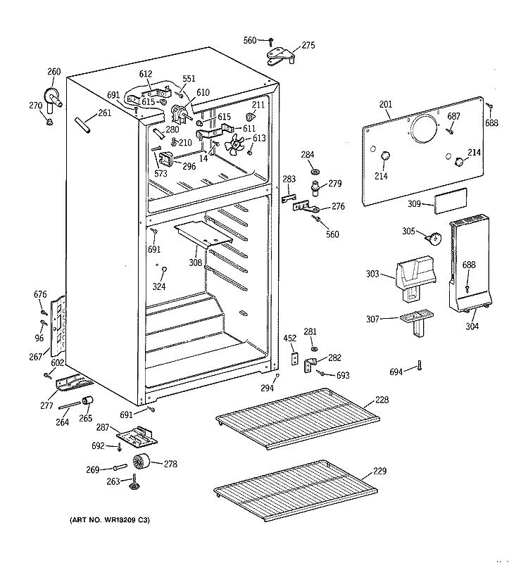 CABINET Diagram and Parts List for CTX18LYZDRWH  Hotpoint Refrigerator