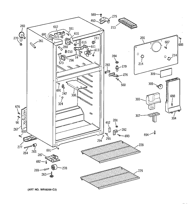 CABINET Diagram and Parts List for CTX14LYXLRWH  Hotpoint Refrigerator