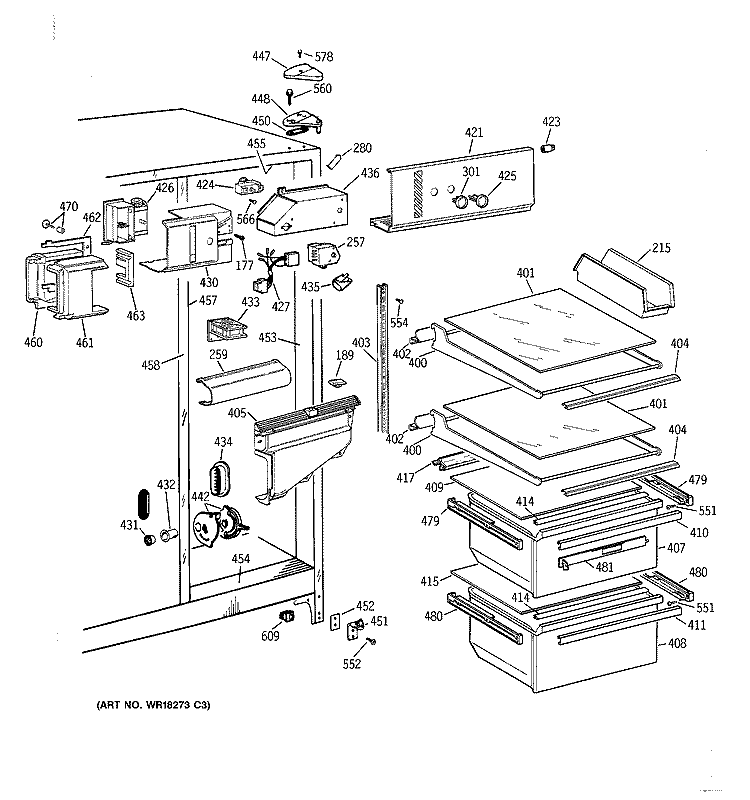 FRESH FOOD SECTION Diagram and Parts List for CSK22GAXEAD  Hotpoint Refrigerator