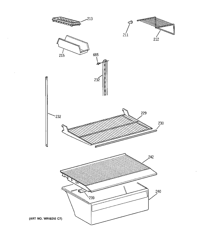 SHELF PARTS Diagram and Parts List for CTX18CAXRLAD  Hotpoint Refrigerator