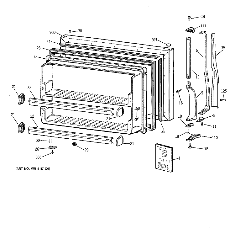 FREEZER DOOR Diagram and Parts List for CTK18GAXSRWW  Hotpoint Refrigerator